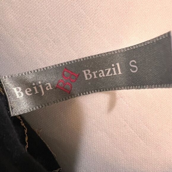 Beija Brazil Embroidered Boho Hoodie Black Gold Lightweight V-Neck Pullover S - Picture 4 of 6